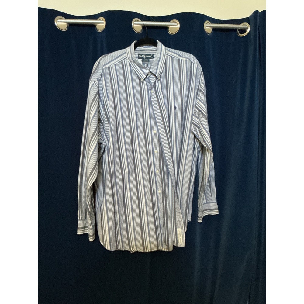 Ralph Lauren Blaire Mens XXL Blue White Striped Cotton Button Down Shirt XXL